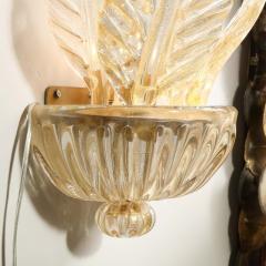 Pair of Hand Blown Modernist Murano Foglia Doro Glass Leaf Form Sconces - 2704767