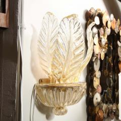Pair of Hand Blown Modernist Murano Foglia Doro Glass Leaf Form Sconces - 2704769
