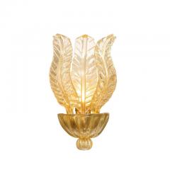 Pair of Hand Blown Modernist Murano Foglia Doro Glass Leaf Form Sconces - 3109061