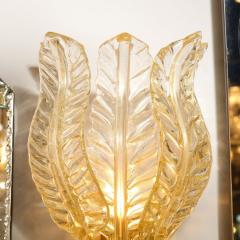 Pair of Hand Blown Modernist Murano Foglia Doro Glass Leaf Form Sconces - 3109105