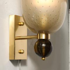 Pair of Hand Blown Murano Frosted Glass Sconces W Murine Orbital Drop Details - 4304101