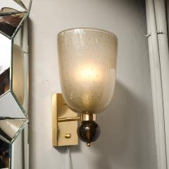 Pair of Hand Blown Murano Frosted Glass Sconces W Murine Orbital Drop Details - 4304104