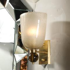 Pair of Hand Blown Murano Frosted Glass Sconces W Murine Orbital Drop Details - 4304106