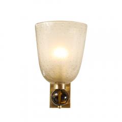 Pair of Hand Blown Murano Frosted Glass Sconces W Murine Orbital Drop Details - 4304107