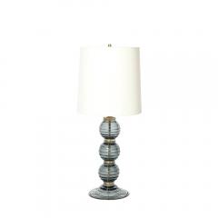 Pair of Hand Blown Murano Ribbed Smoked Glass Table Lamps with Brass Fittings - 4438859
