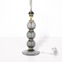 Pair of Hand Blown Murano Ribbed Smoked Glass Table Lamps with Brass Fittings - 4438867