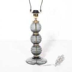 Pair of Hand Blown Murano Ribbed Smoked Glass Table Lamps with Brass Fittings - 4438869