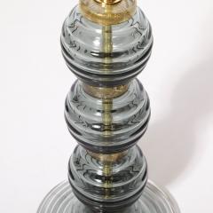 Pair of Hand Blown Murano Ribbed Smoked Glass Table Lamps with Brass Fittings - 4438875