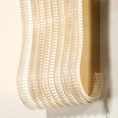 Pair of Hand Blown Undulating Reeded Murano Glass Sconces with Brass Fittings - 4622367