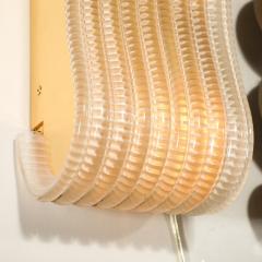 Pair of Hand Blown Undulating Reeded Murano Glass Sconces with Brass Fittings - 4622368