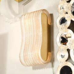 Pair of Hand Blown Undulating Reeded Murano Glass Sconces with Brass Fittings - 4622385