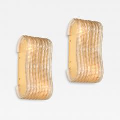 Pair of Hand Blown Undulating Reeded Murano Glass Sconces with Brass Fittings - 4623492