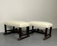 Pair of Hand Carved Georgian Style Benches Footstools Ottomans Boucle - 2923217