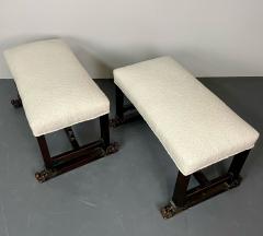 Pair of Hand Carved Georgian Style Benches Footstools Ottomans Boucle - 2923218