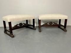 Pair of Hand Carved Georgian Style Benches Footstools Ottomans Boucle - 2923225