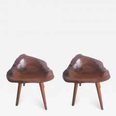 Pair of Hand Carved Mid Century Modern Craftsman Stools Slipper Chairs - 1845777