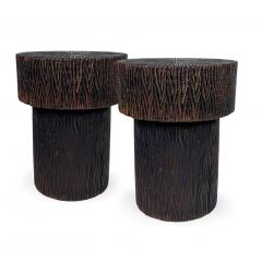 Pair of Hand Carved Teak Side Tables - 4444347