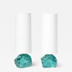 Pair of Hand Cut Aquamarine Murano Glass Table Lamps - 3281321