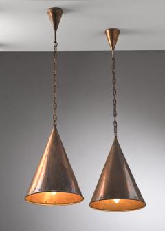 Pair of Hand Hammered Copper Ceiling Lamps - 3071707