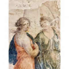 Pair of Hand Painted Architectural Roman Wall Fragments Italian Venetian Style - 2489374
