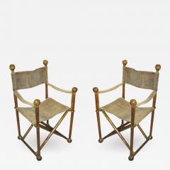 Pair of Hand Stitched Directors Chairs with Brass Hardware - 349627