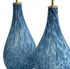 Pair of Hand blown Mottled Blue Art Glass Teardrop form Lamps - 4492478
