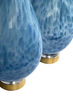Pair of Hand blown Mottled Blue Art Glass Teardrop form Lamps - 4492479