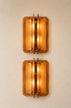 Pair of Hand casted Murano Glass and Brass Wall Sconces in Cognac Italy - 4597346