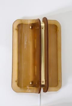 Pair of Hand casted Murano Glass and Brass Wall Sconces in Cognac Italy - 4616680