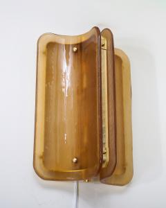 Pair of Hand casted Murano Glass and Brass Wall Sconces in Cognac Italy - 4616681