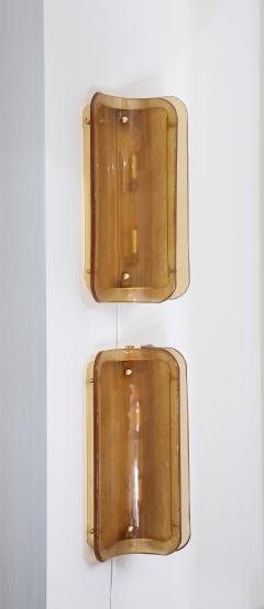 Pair of Hand casted Murano Glass and Brass Wall Sconces in Cognac Italy - 4616691