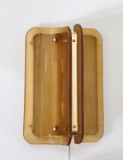 Pair of Hand casted Murano Glass and Brass Wall Sconces in Cognac Italy - 4616692