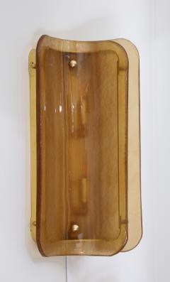 Pair of Hand casted Murano Glass and Brass Wall Sconces in Cognac Italy - 4616693