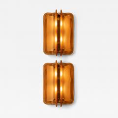 Pair of Hand casted Murano Glass and Brass Wall Sconces in Cognac Italy - 4618853