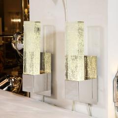 Pair of Handblown Murano Glass Sconces in Nickel w 24 karat Gold Flecks - 3108881