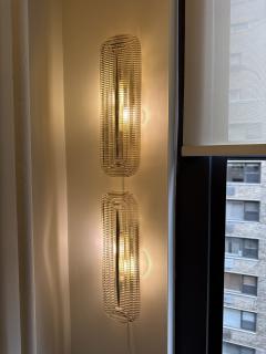 Pair of Handcrafted Textured Clear Murano Glass and Brass Sconces Italy - 4228844
