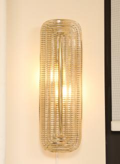 Pair of Handcrafted Textured Clear Murano Glass and Brass Sconces Italy - 4228845