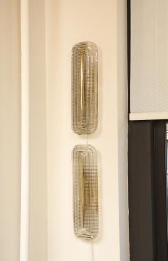 Pair of Handcrafted Textured Clear Murano Glass and Brass Sconces Italy - 4228850
