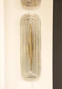Pair of Handcrafted Textured Clear Murano Glass and Brass Sconces Italy - 4228852