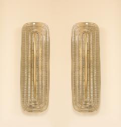 Pair of Handcrafted Textured Clear Murano Glass and Brass Sconces Italy - 4228854