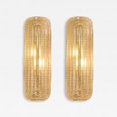 Pair of Handcrafted Textured Clear Murano Glass and Brass Sconces Italy - 4230062