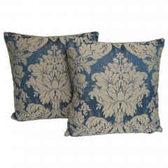 Pair of Handmade Blue Damask Pillows with a Floral Pattern - 3086698