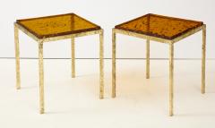 Pair of Handmade Textured Brass and Gold Fractal Resin Top Side Tables Italy - 1614966