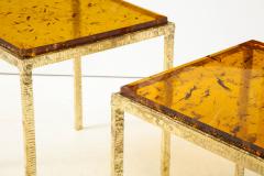 Pair of Handmade Textured Brass and Gold Fractal Resin Top Side Tables Italy - 1614969