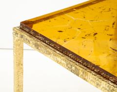 Pair of Handmade Textured Brass and Gold Fractal Resin Top Side Tables Italy - 1614972