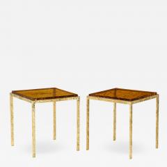 Pair of Handmade Textured Brass and Gold Fractal Resin Top Side Tables Italy - 1618032