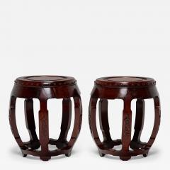 Pair of Hardwood Drum Stools - 4291356