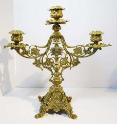 Pair of Heavy Brass Belle poque Three Light Candelabra Circa 1890 - 2162609