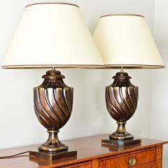 Pair of Heavy Brass Urn Table Lamps - 3935022