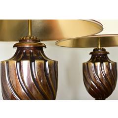 Pair of Heavy Brass Urn Table Lamps - 3935112